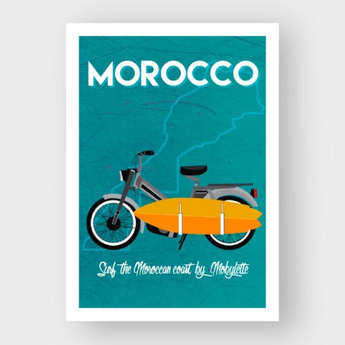 Marokkansk Plakat Mobylette 30x40 Fra Tibladin