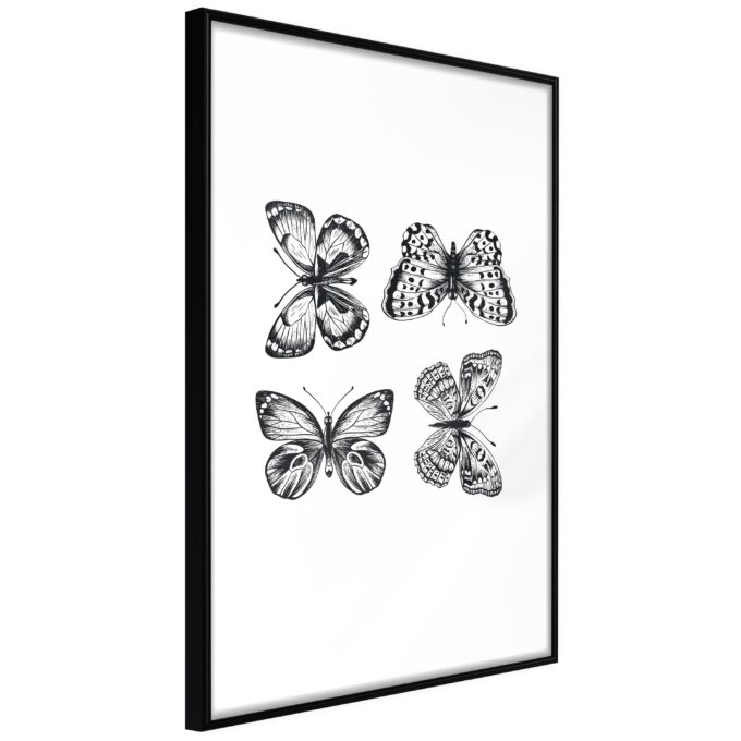 Plakat Four Butterflies 20 X 30 Cm Sort Ramme Fra Boligcenter