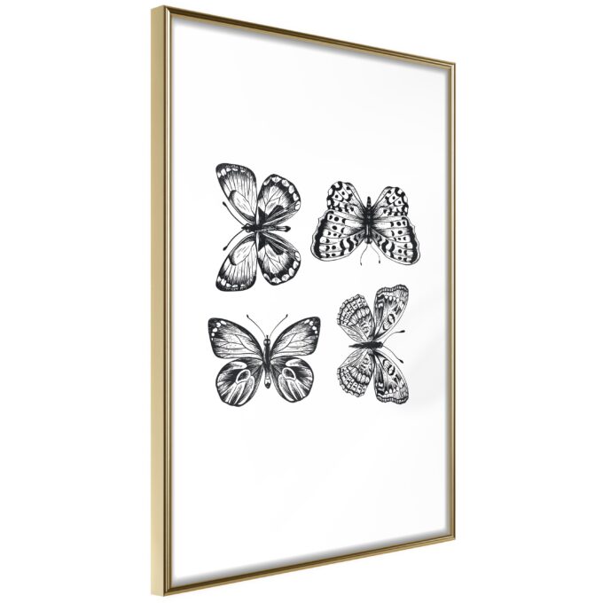 Plakat Four Butterflies 40 X 60 Cm Guldramme Fra Boligcenter