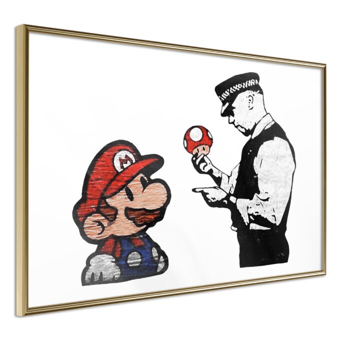 Plakat Banksy Mushroom Picker 30 X 20 Cm Guldramme Fra Boligcenter